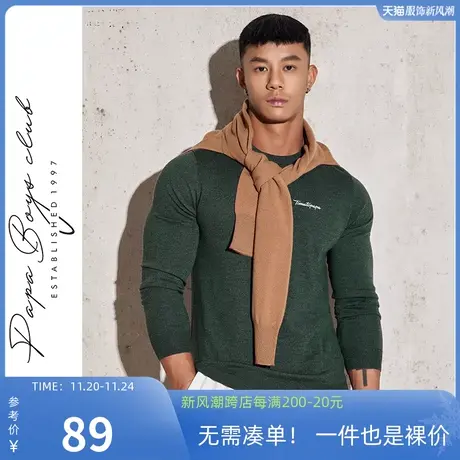 TOMATOPAPA原创秋季美式毛衣男休闲圆领羊毛衣男士修身百搭针织衫商品大图