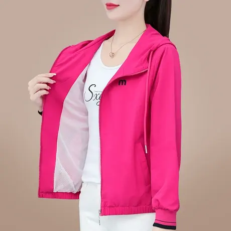 梭织布休闲开衫外套女春秋新款时尚小个子连帽运动卫衣薄款有内衬商品大图