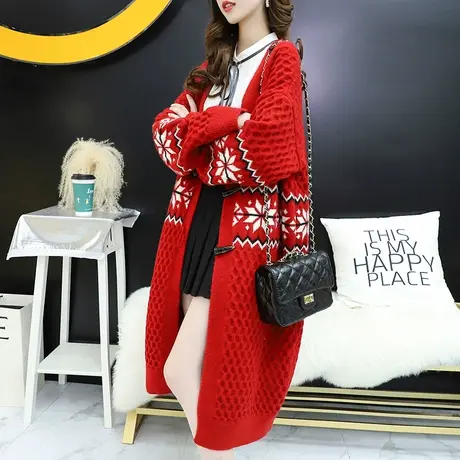 春季2024新款网红慵懒风针织衫外套女宽松长款过膝很仙的毛衣开衫图片