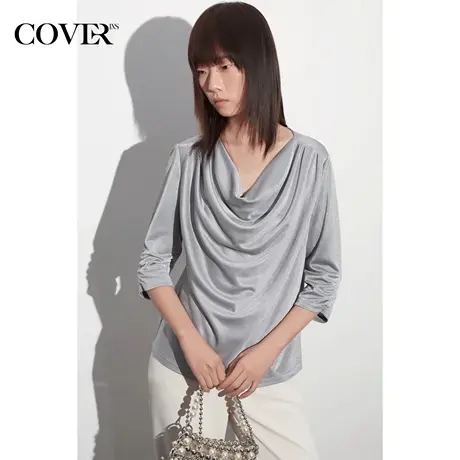 COVER夏季荡领抽褶醋酸针织衫商品大图
