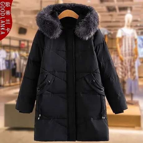 中年妈妈冬装2022年新款加肥加大码女装连帽毛领中长羽绒服240斤商品大图