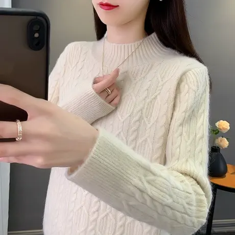 半高领加厚女毛衣秋冬2023年新款针织麻花打底衫宽松纯色女内搭冬图片