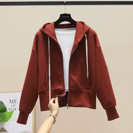 欧货太空棉休闲运动连帽抽绳卫衣女学生短外套拉链秋装开衫上衣潮商品大图