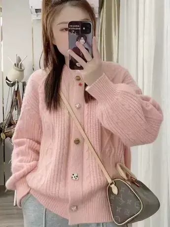 2023网红春秋复古灯笼袖糖果色很仙的宽松慵懒风长袖毛衣外套女装图片