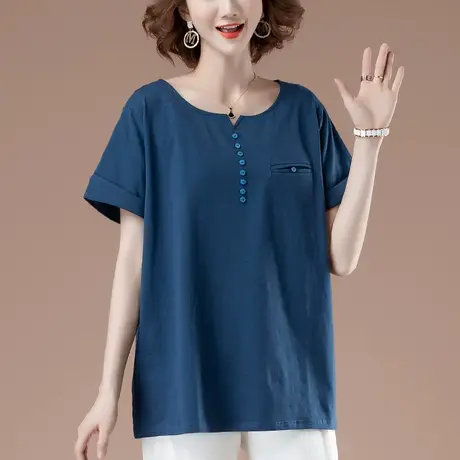 短袖t恤女夏季加肥加大码女装宽松中年妈妈纯棉简约遮肚显瘦体恤图片