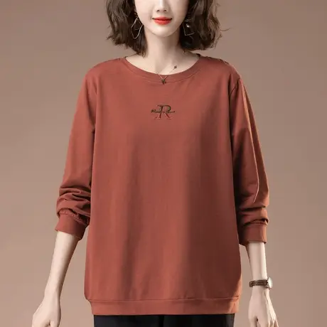 卫衣女春秋薄款中年妈妈装加肥加大码女装宽松纯棉圆领显瘦上衣商品大图