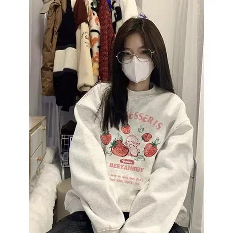 美式复古oversize卫衣女2023春秋薄款宽松慵懒风chic港味上衣外套商品大图