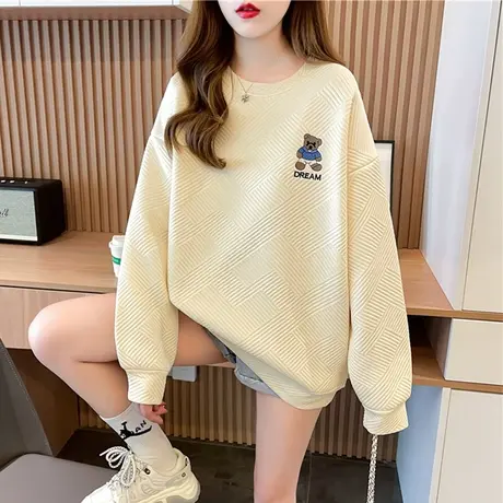 华夫格卫衣女秋冬韩版宽松设计感小众加绒加厚小个子学生上衣外套图片