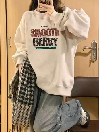 ins高级感灰色薄款卫衣女秋oversize大码宽松胖mm遮肚显瘦上衣潮商品大图