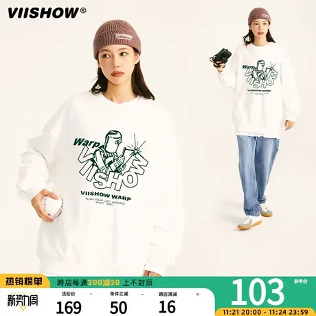 VIISHOW情侣装卫衣男休闲人物印花长袖潮牌纯棉宽松上衣美式帽衫商品大图