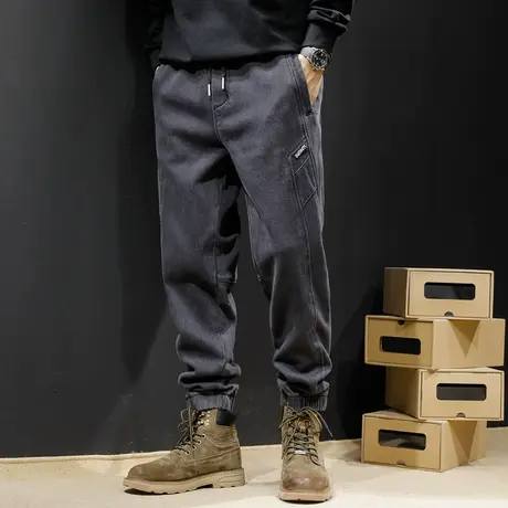 牛仔裤男春秋潮牌束脚宽松大码加肥加大春季2024新款裤子哈伦长裤图片