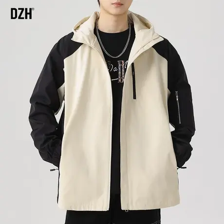 男士撞色拼接冲锋衣男款秋季男装2024新款休闲连帽外套宽松夹克衫商品大图