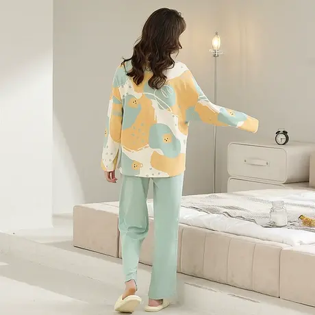 sharefun/霞黛芳纯棉熊家居服套装长袖长裤圆领可外穿宽松睡衣女商品大图