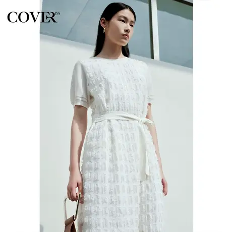 COVER夏季几何镂空提花剪毛连衣裙图片