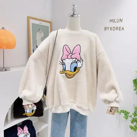 韩国东大门羊羔绒外套2022秋冬季减龄可爱羊羔毛加厚卫衣慵懒休闲商品大图