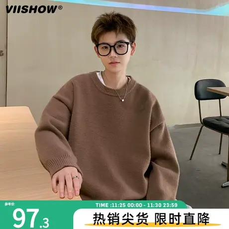 VIISHOW毛衣男秋冬款宽松慵懒风高级感日系复古加绒厚打底针织衫商品大图