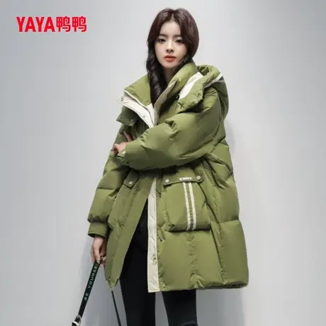 鸭鸭羽绒服女2023冬季新品中长款时尚百搭连帽鸭绒加厚保暖外套Y图片