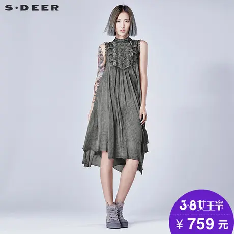 s.deer【商场同款】圣迪奥文艺灰调钩花无袖连衣裙S16281272图片