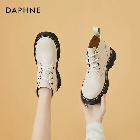 达芙妮英伦风小皮鞋女2022春秋新款白色夏季薄款高帮厚底春季单鞋图片