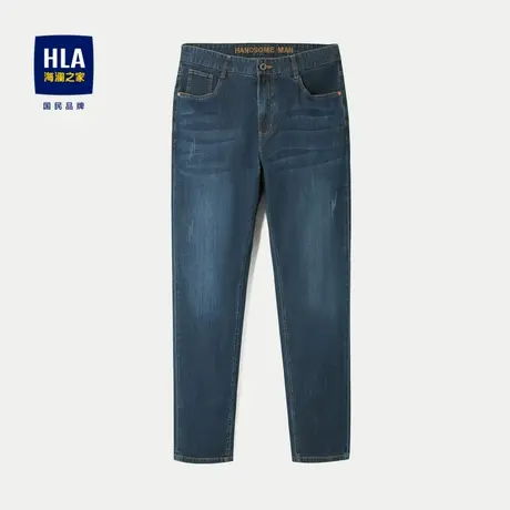 【奥莱】HLA/海澜之家2024含桑蚕丝牛仔裤刺绣合体猫须五袋裤子男图片