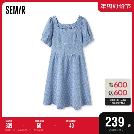 [商场同款]森马连衣裙女泡泡袖甜酷夏2023新款收腰提花牛仔裙复古商品大图