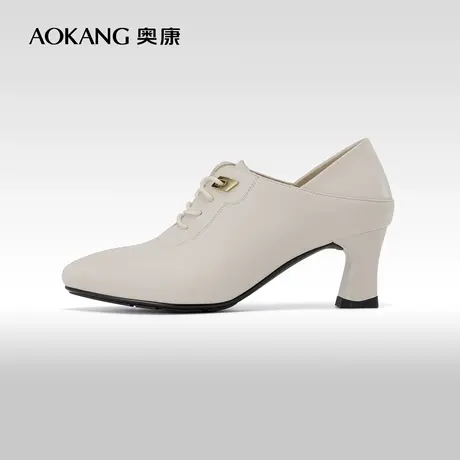 奥康女鞋 2023秋季新款真皮百搭粗跟气质高跟鞋尖头时尚女靴子商品大图