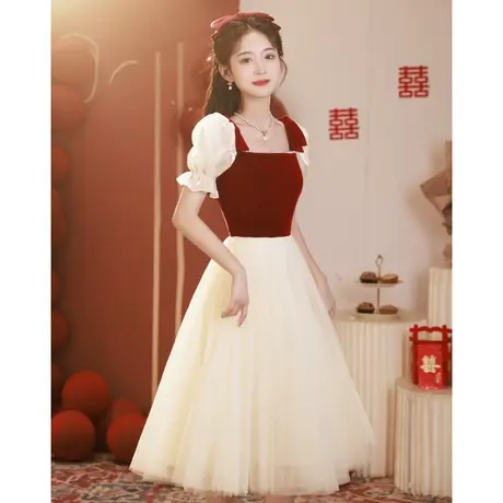 订婚礼服女夏季敬酒服新娘便装平时可穿法式仙气纱裙小个子连衣裙商品大图