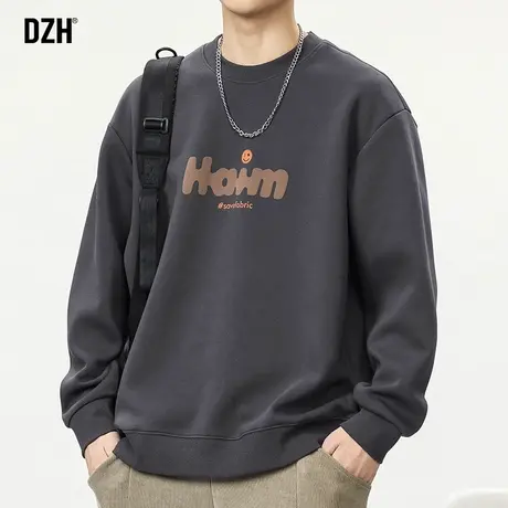 男士深灰色圆领卫衣男款无帽美式复古男装2024新款休闲上衣春秋款商品大图