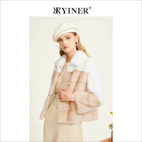 YINER音儿女装2022冬季新款设计感时尚洋气撞色水貂皮草外套商品大图