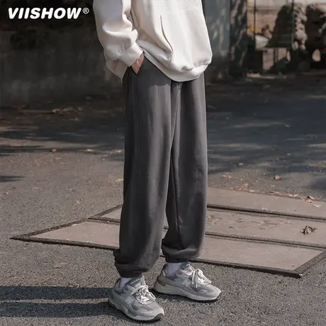 VIISHOW灰色卫裤男春季潮牌宽松阔腿运动裤潮流ins束脚哈伦休闲裤商品大图