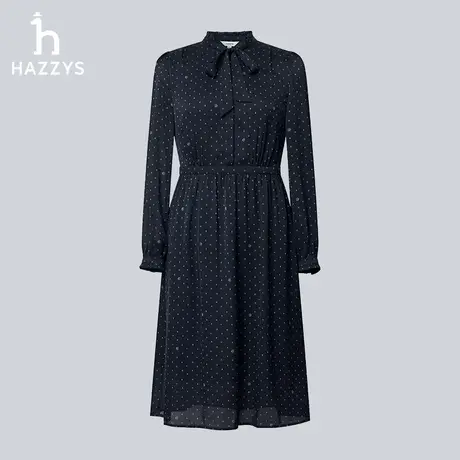 【商场同款】Hazzys哈吉斯24春季新品印花收腰立领飘带长袖连衣裙图片