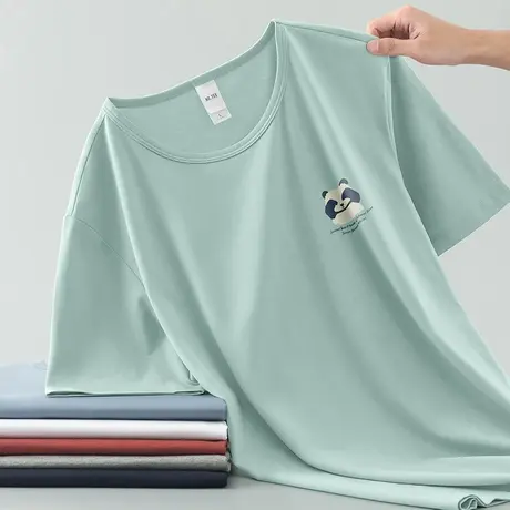 莫代尔冰丝t恤男士短袖圆领凉感速干体恤上衣服小熊印花夏季半袖图片