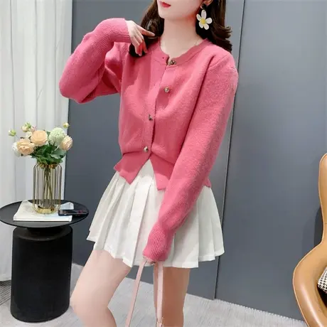 短款小个子高级感圆领针织开衫女春季2024年新款洋气减龄毛衣外套商品大图