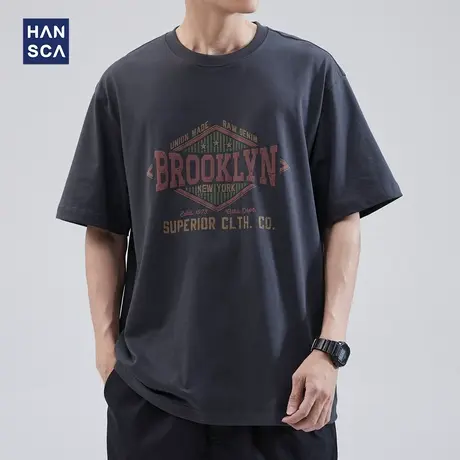 hansca 美式潮流印花短袖t恤男夏季新款宽松大码青少年圆领打底衫商品大图