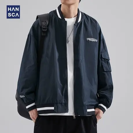 hansca美式高街棒球服外套男秋冬款2023新款百搭复古高级感夹克男商品大图