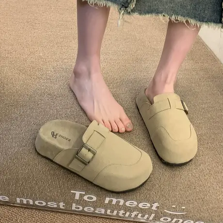 2024年新款爆款春季包头一脚蹬半拖鞋女夏外穿百搭厚底懒人勃肯鞋图片