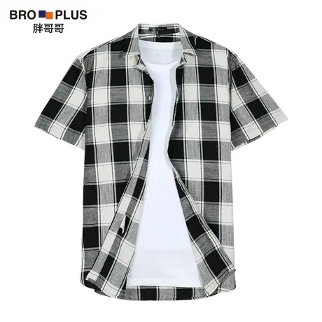 胖哥哥大码男装胖子衬衫男短袖肥佬加肥加大显瘦夏季新款格子衬衣图片