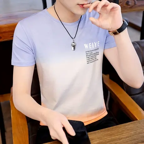 男生短袖t恤夏季潮牌渐变色体恤男装韩版圆领帅气夏装半截袖上衣商品大图