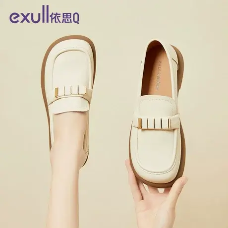 依思q厚底乐福鞋女春秋2024新款法式复古一脚蹬软皮气质小皮鞋女商品大图