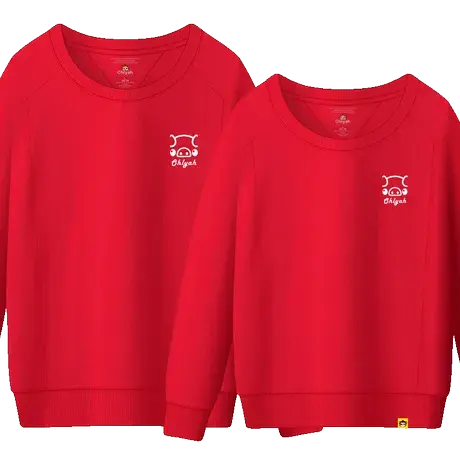 Ohlyah品牌情侣装卫衣薄款休闲纯棉圆领上衣男女学生红色打底衫潮商品大图