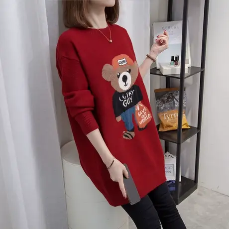 中长款红色毛衣女套头2023秋冬新款宽松针织衫内搭上衣加厚打底衫图片