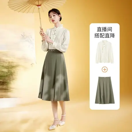 【直播间】香影新中式国风衬衫女长袖2023秋季新款立领衬衣米白盘商品大图