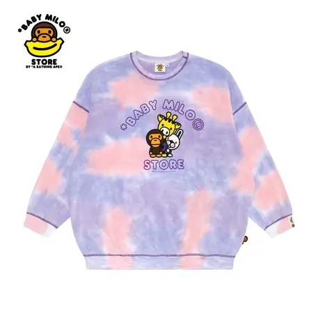 BABY MILO STORE秋冬卡通动物奇趣印花扎染宽松版圆领卫衣3021XAJ商品大图