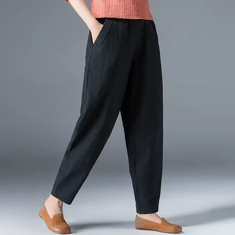 棉麻灯笼裤女春秋2023新款亚麻女裤苎麻裤子老爹萝卜裤九分哈伦裤商品大图