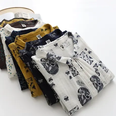 春秋装文艺撞色小清新翻领双层棉纱长袖衬衫女宽松休闲婴儿棉衬衣图片