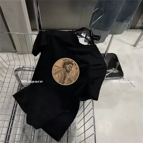 美式潮牌仿棉短袖t恤女夏季复古bf风大码胖mm宽松chic港味上衣潮图片