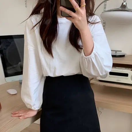 港味长袖t恤女韩版2021年春秋季新款学生宽松百搭打底小衫上衣服图片