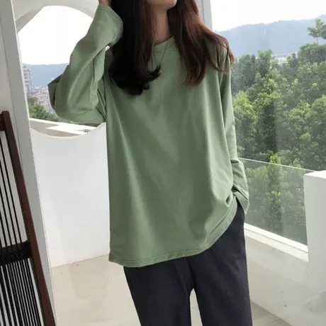 2019新款长袖女春秋闺蜜装ins风韩版上衣服t恤纯色bf慵懒风宽松潮图片