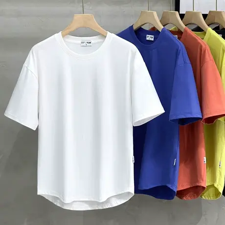 白色t恤男短袖日系简约宽松重磅体恤宽松潮流日系半袖上衣服夏季商品大图