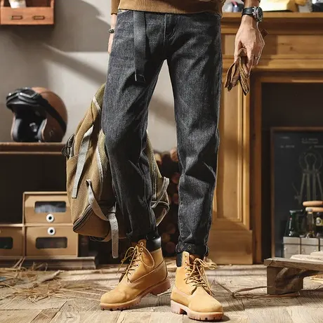 牛仔裤男冬季2022新款宽松直筒水洗复古黑色男生休闲长裤牛仔裤男商品大图